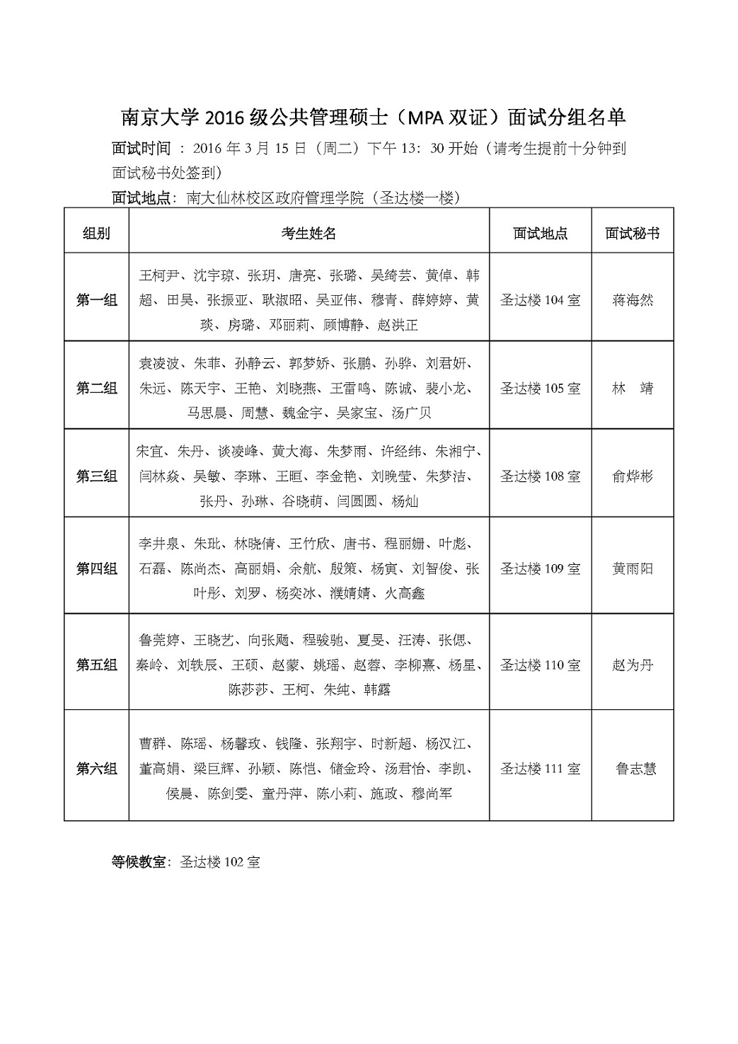 2016南京大学政管院MPA复试（面试）安排